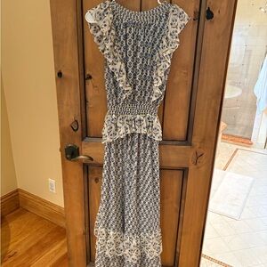 Misa Los Angeles Blue and Cream Maxi Dress